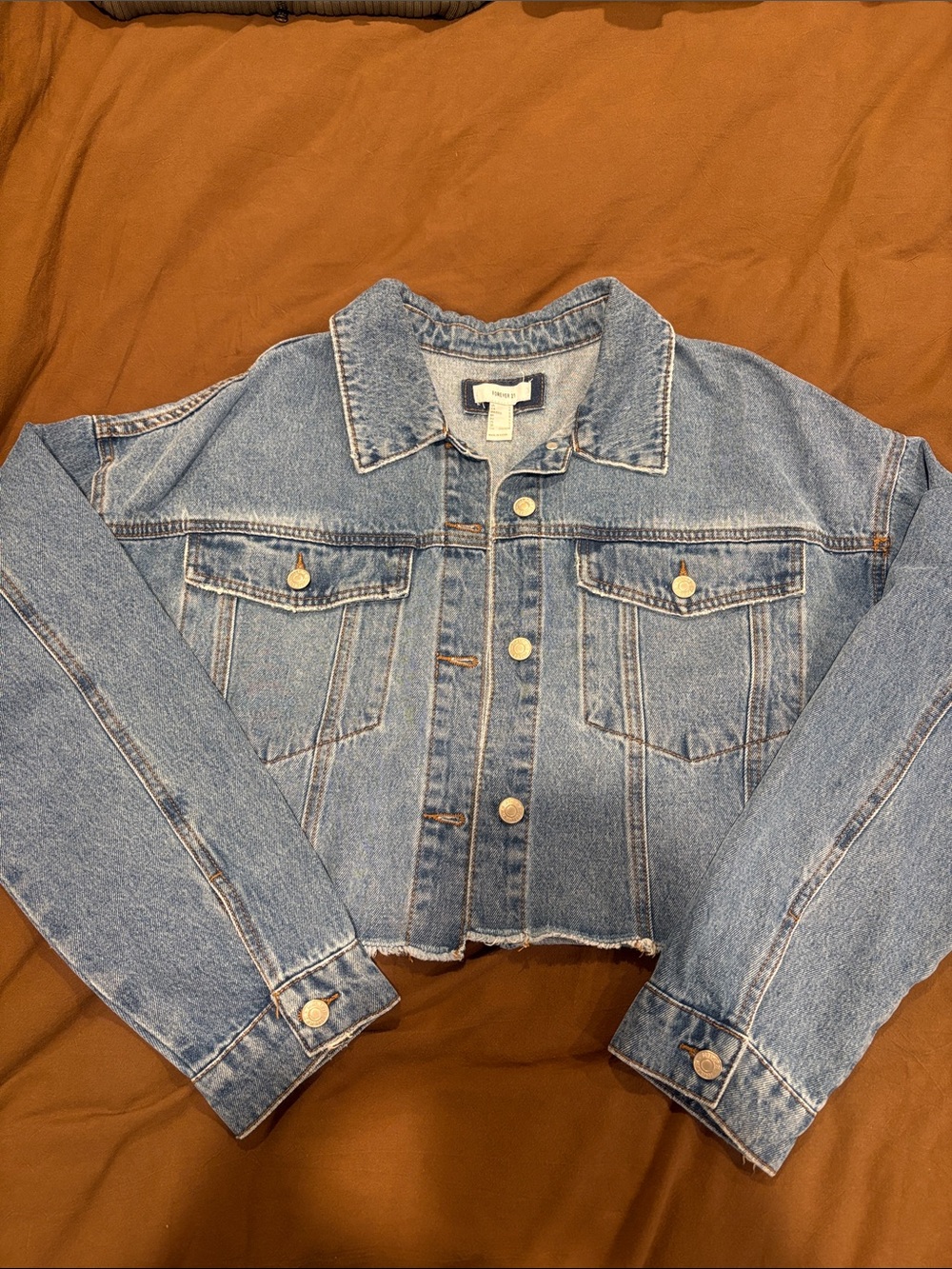 Forever 21 Light Blue Cropped Denim Jacket
